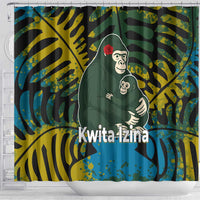 Rwanda Shower Curtain with Gorilla Family Kwita Izina Leaf Jungle Spirit