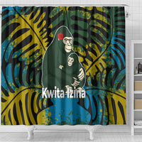 Rwanda Shower Curtain with Gorilla Family Kwita Izina Leaf Jungle Spirit