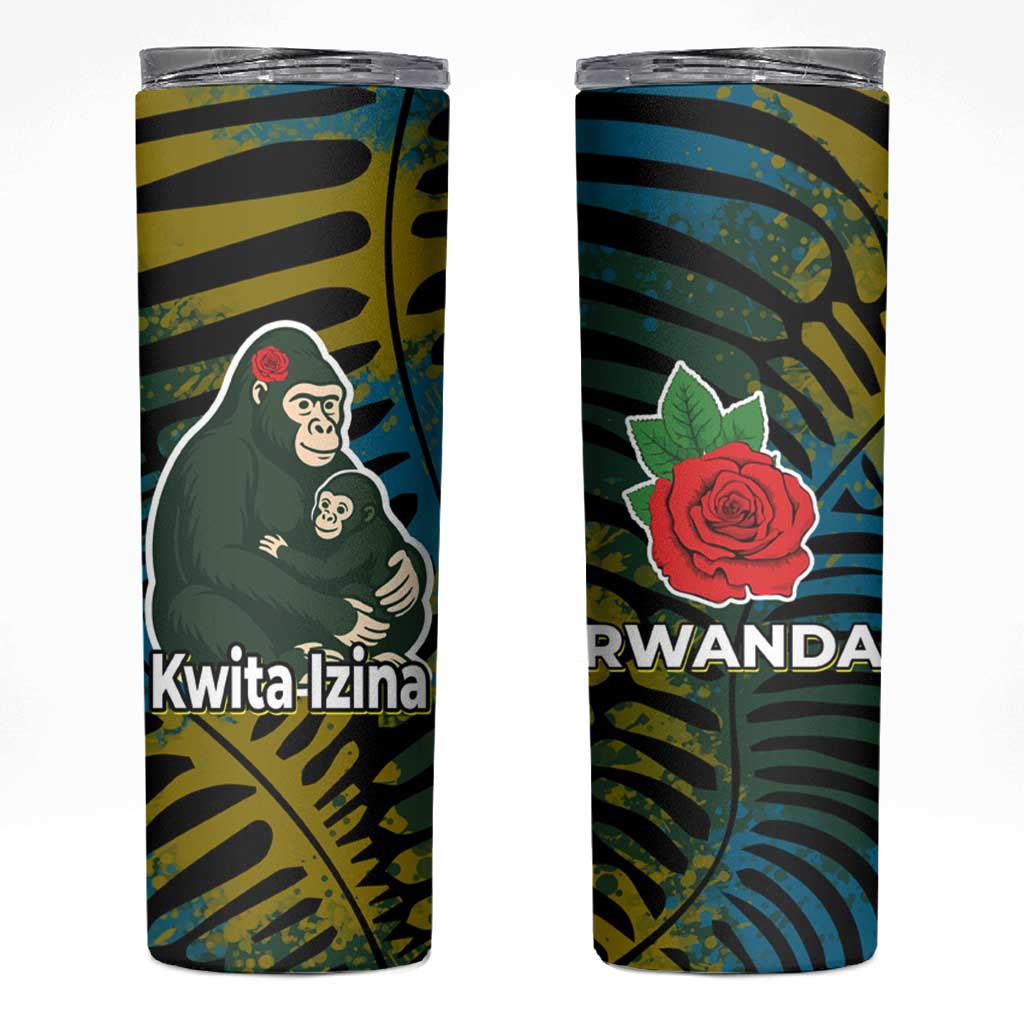 Rwanda Skinny Tumbler with Gorilla Family Kwita Izina Leaf Jungle Spirit