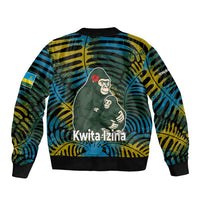 Rwanda Sleeve Zip Bomber Jacket with Gorilla Family Kwita Izina Leaf Jungle Spirit
