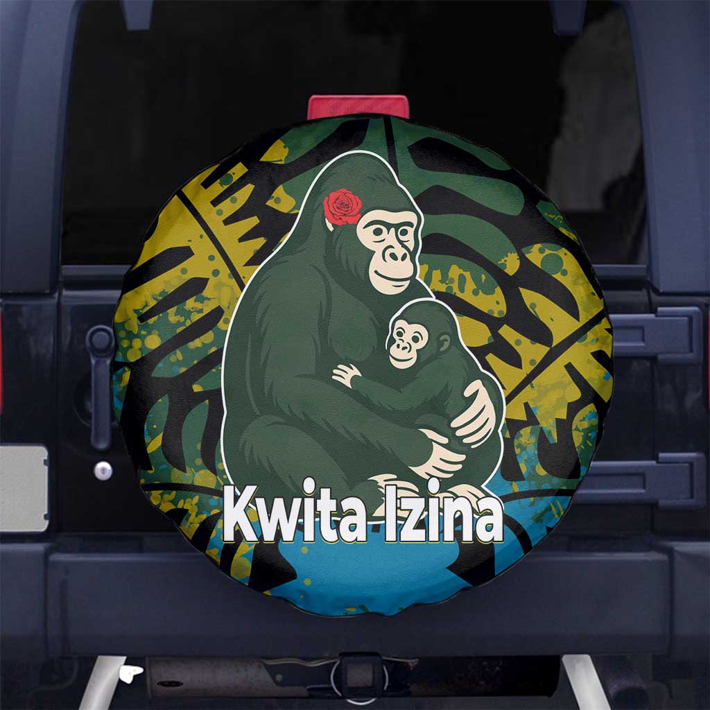 Rwanda Spare Tire Cover with Gorilla Family Kwita Izina Leaf Jungle Spirit