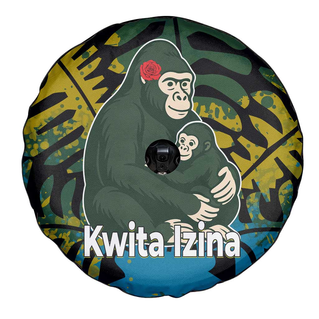 Rwanda Spare Tire Cover with Gorilla Family Kwita Izina Leaf Jungle Spirit