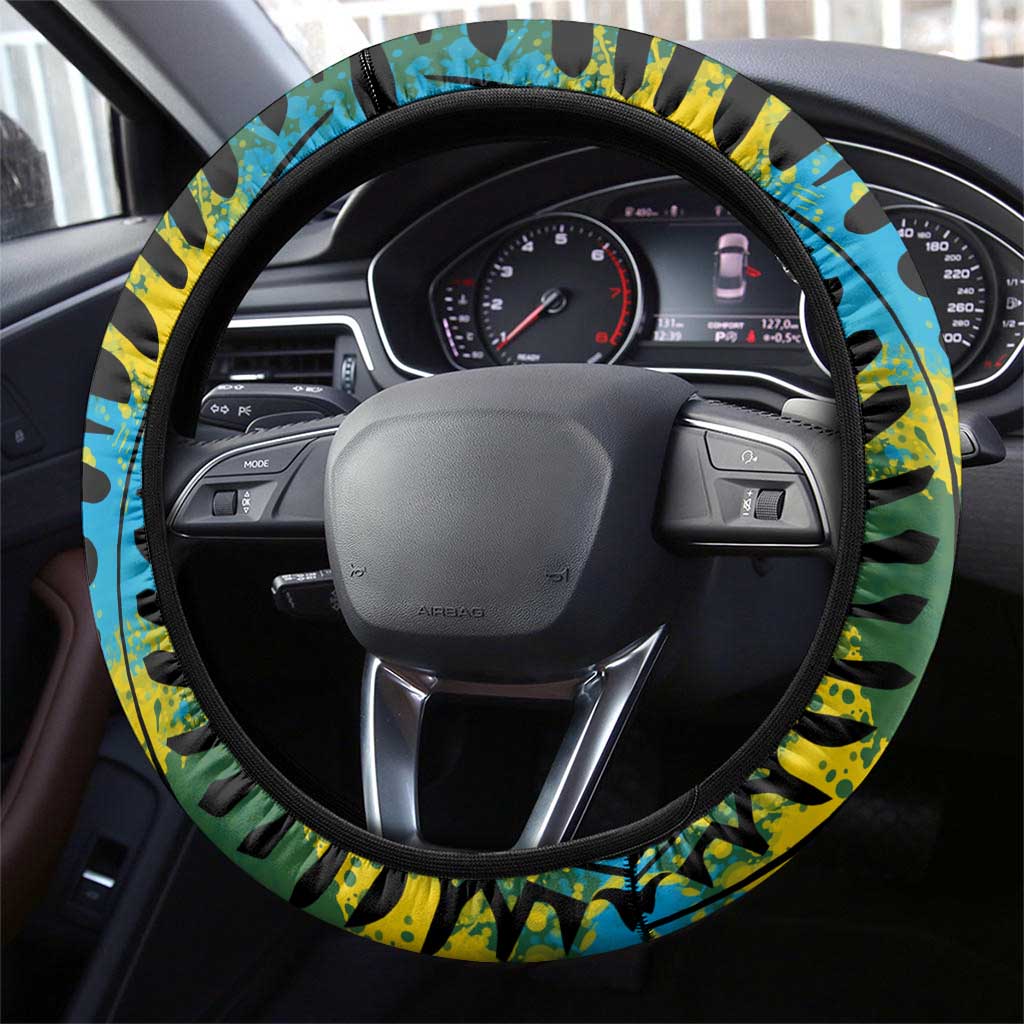 Rwanda Steering Wheel Cover with Gorilla Family Kwita Izina Leaf Jungle Spirit