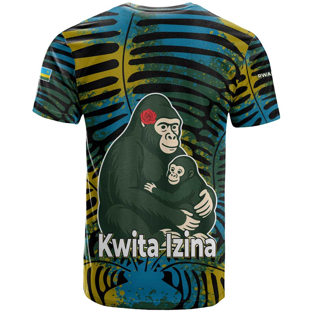 Rwanda T Shirt with Gorilla Family Kwita Izina Leaf Jungle Spirit