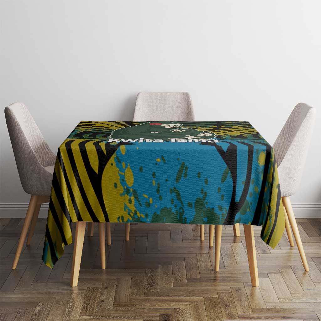 Rwanda Tablecloth with Gorilla Family Kwita Izina Leaf Jungle Spirit