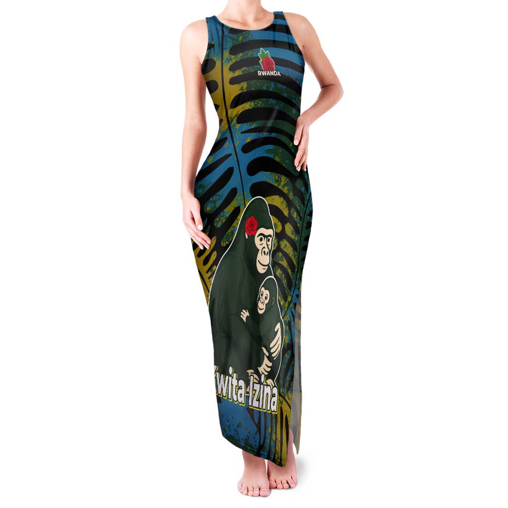 Rwanda Tank Maxi Dress with Gorilla Family Kwita Izina Leaf Jungle Spirit