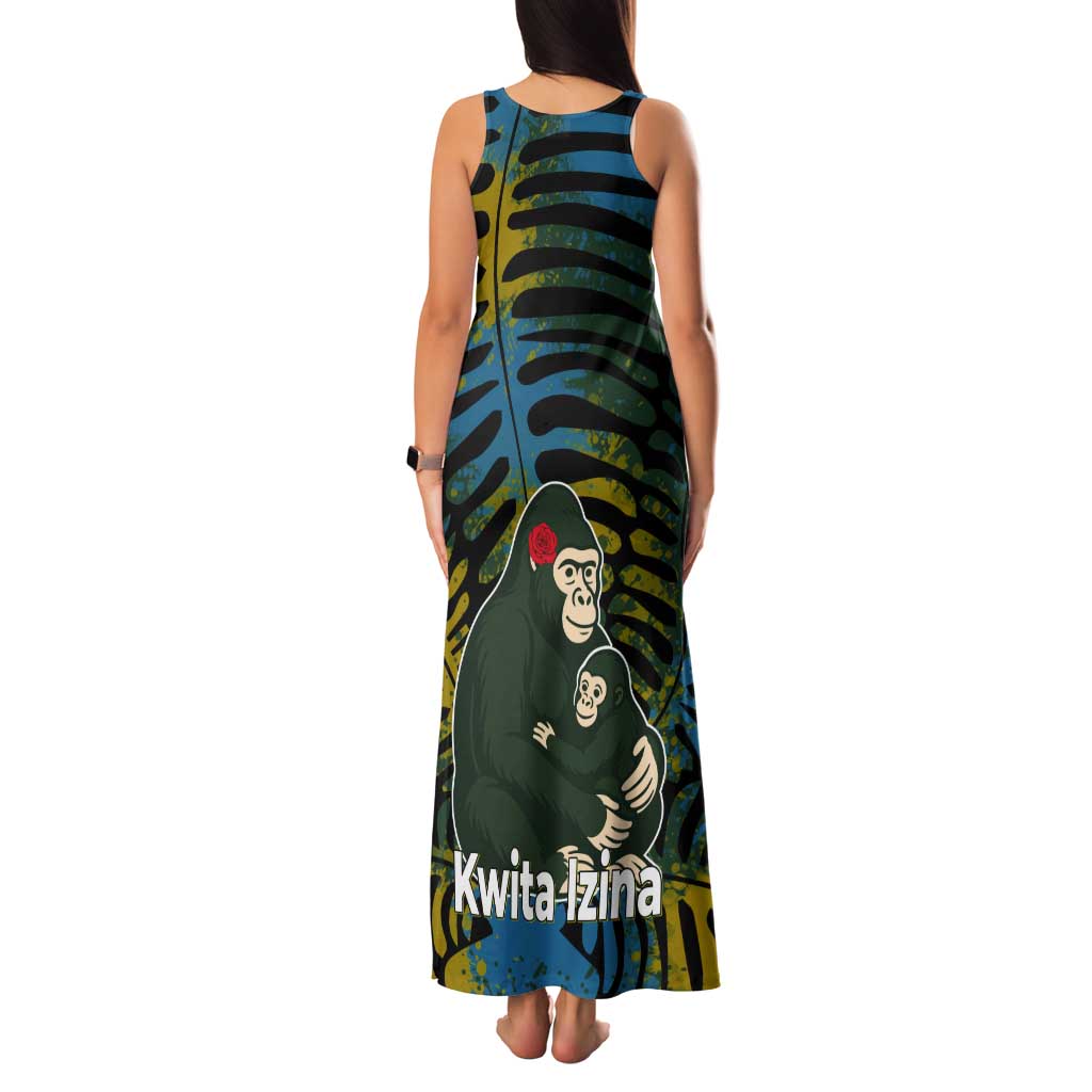 Rwanda Tank Maxi Dress with Gorilla Family Kwita Izina Leaf Jungle Spirit