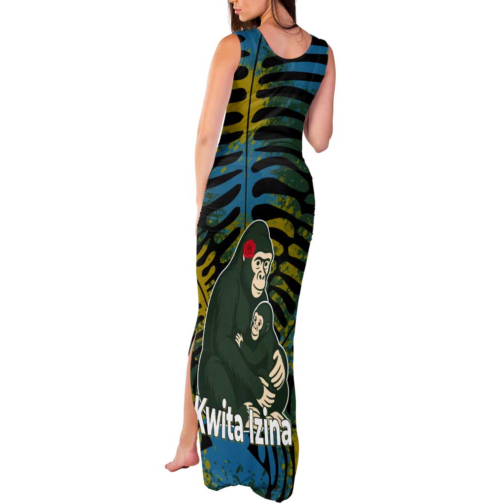 Rwanda Tank Maxi Dress with Gorilla Family Kwita Izina Leaf Jungle Spirit