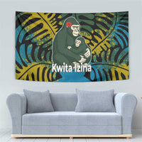 Rwanda Tapestry with Gorilla Family Kwita Izina Leaf Jungle Spirit