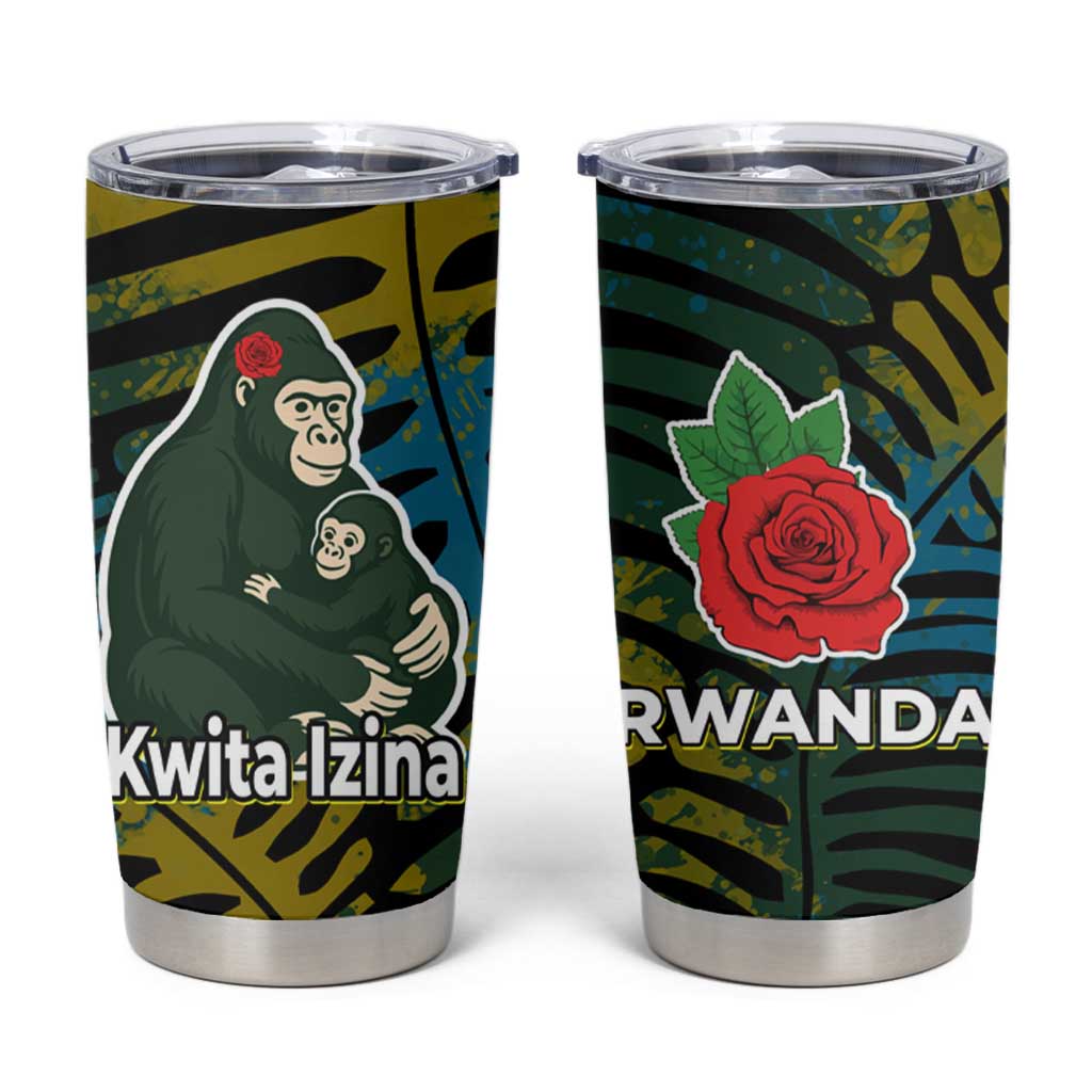 Rwanda Tumbler Cup with Gorilla Family Kwita Izina Leaf Jungle Spirit