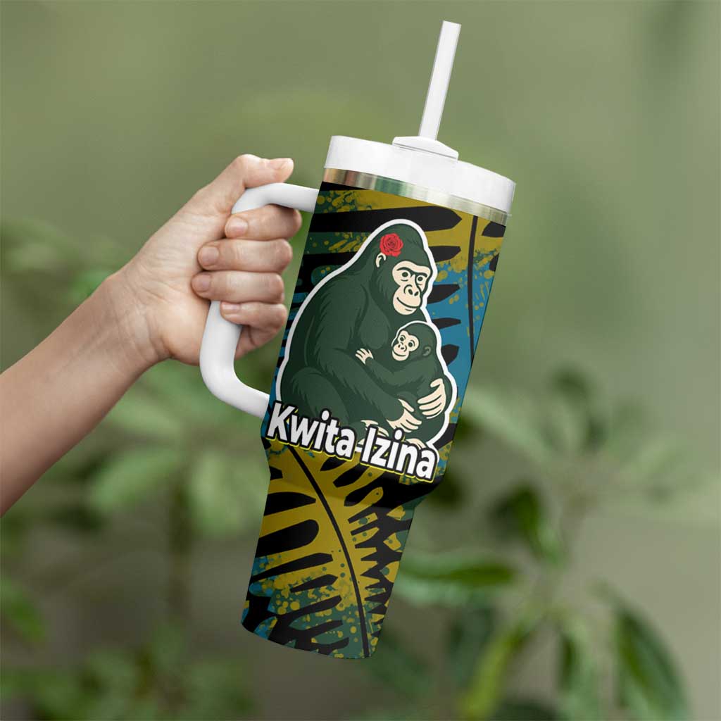 Rwanda Tumbler With Handle with Gorilla Family Kwita Izina Leaf Jungle Spirit