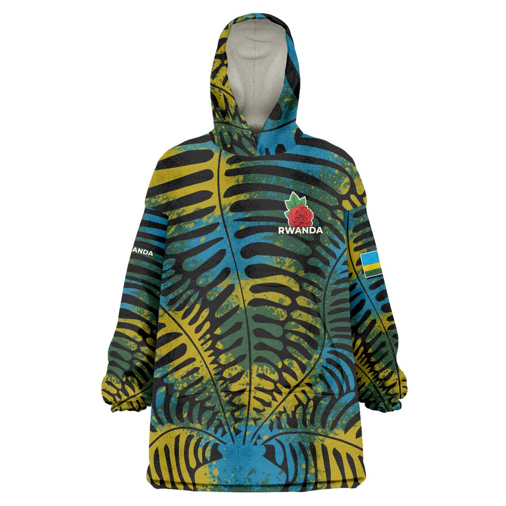 Rwanda Wearable Blanket Hoodie with Gorilla Family Kwita Izina Leaf Jungle Spirit