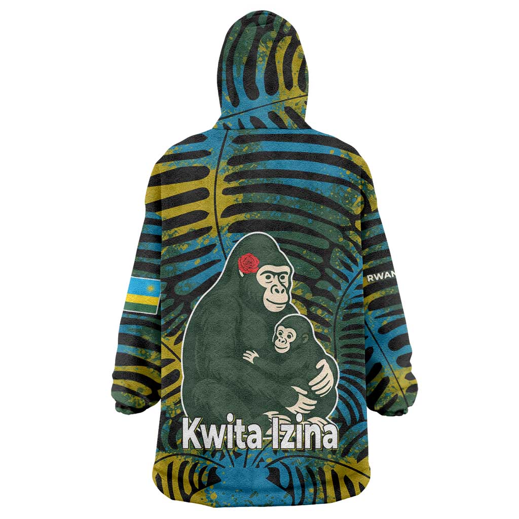 Rwanda Wearable Blanket Hoodie with Gorilla Family Kwita Izina Leaf Jungle Spirit