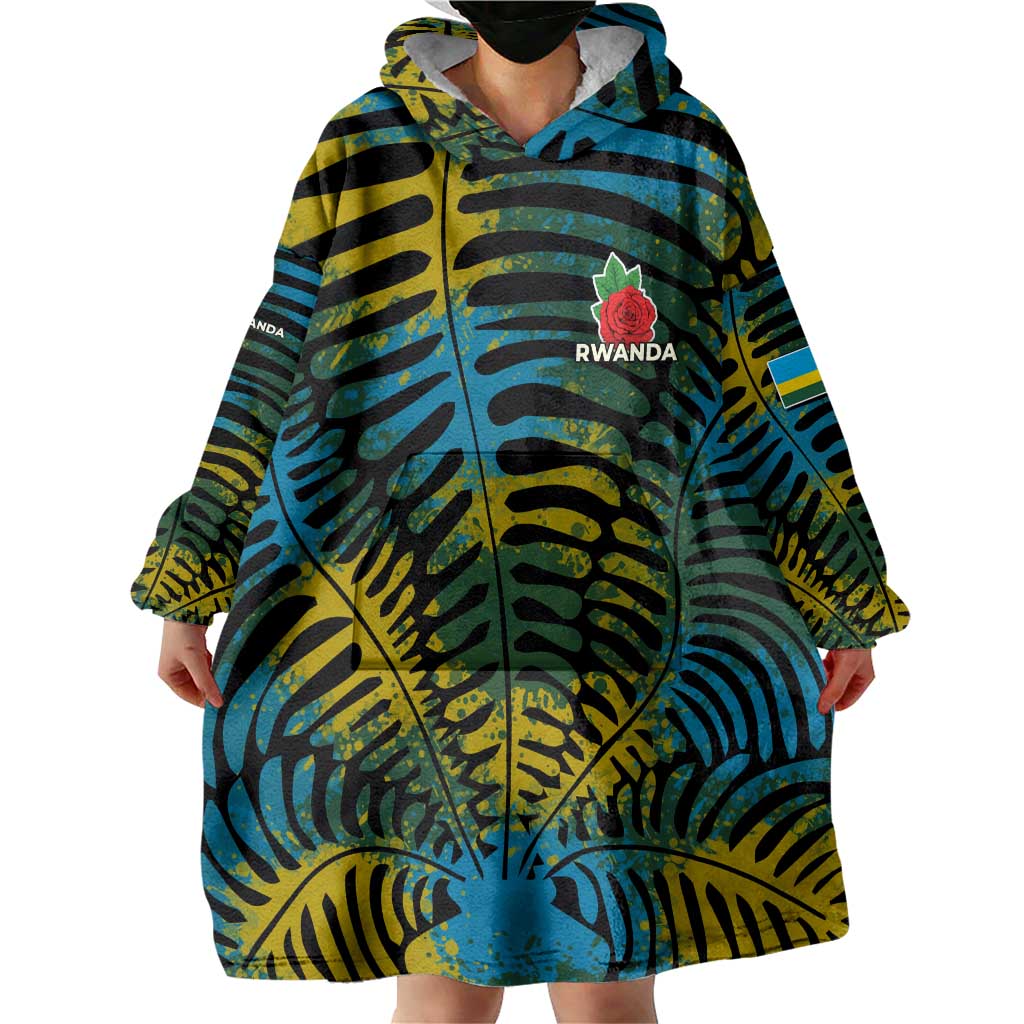 Rwanda Wearable Blanket Hoodie with Gorilla Family Kwita Izina Leaf Jungle Spirit