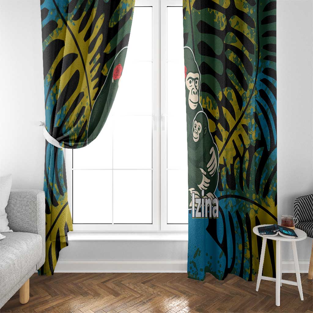 Rwanda Window Curtain with Gorilla Family Kwita Izina Leaf Jungle Spirit