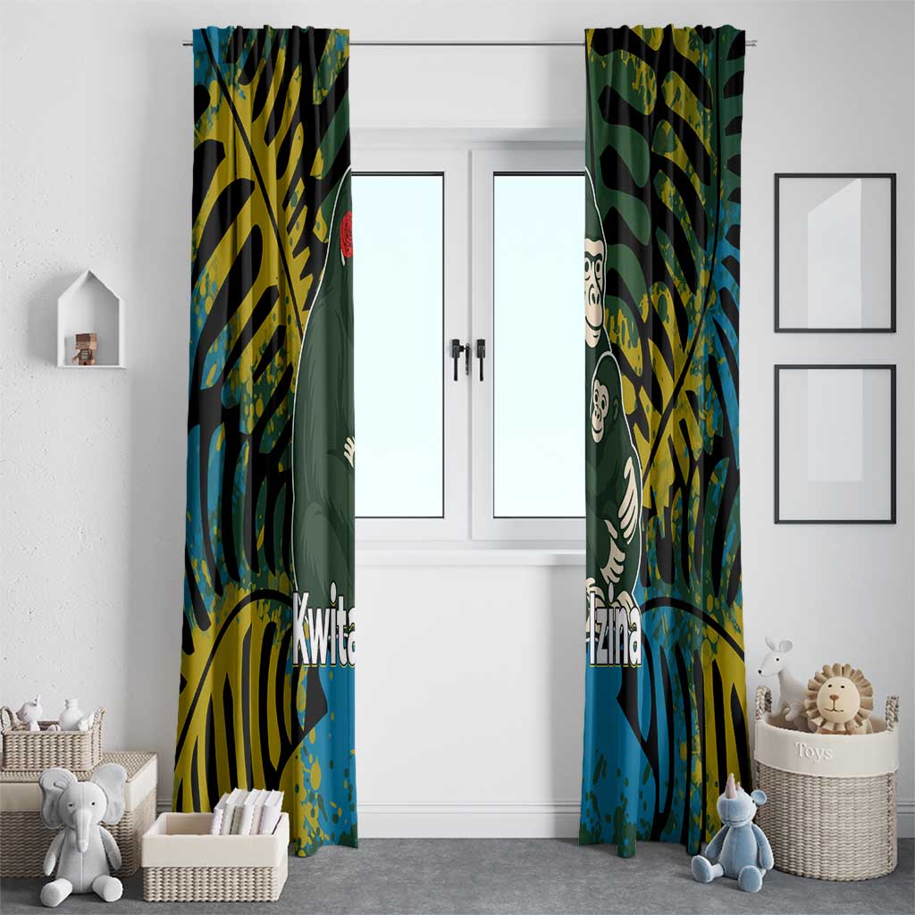 Rwanda Window Curtain with Gorilla Family Kwita Izina Leaf Jungle Spirit