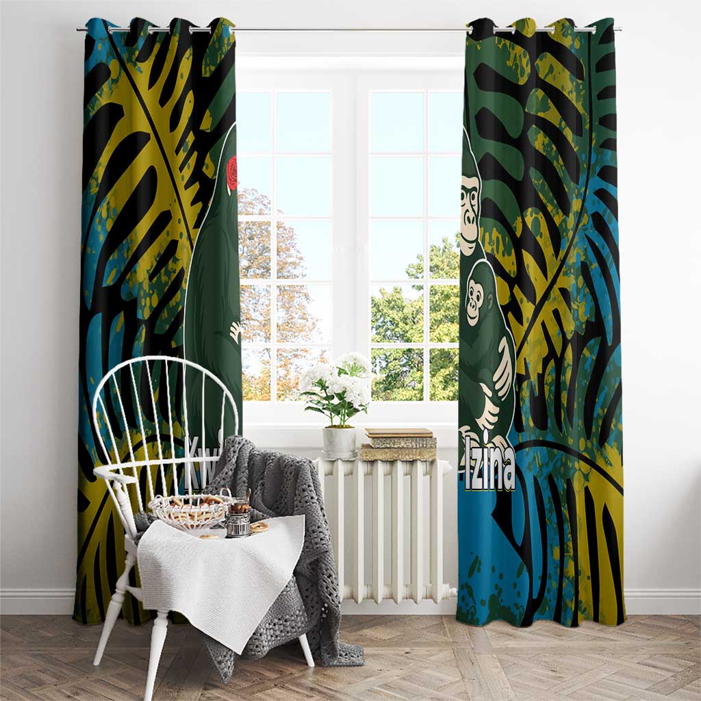 Rwanda Window Curtain with Gorilla Family Kwita Izina Leaf Jungle Spirit