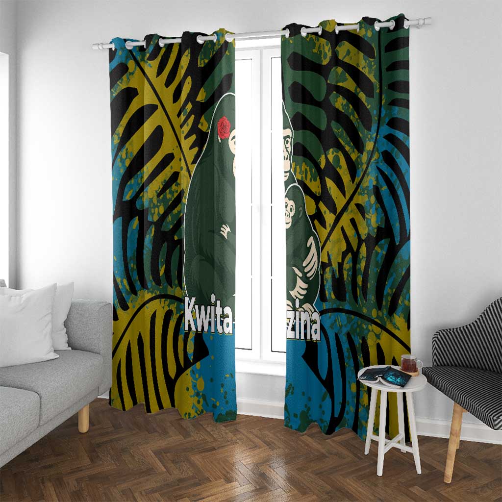 Rwanda Window Curtain with Gorilla Family Kwita Izina Leaf Jungle Spirit