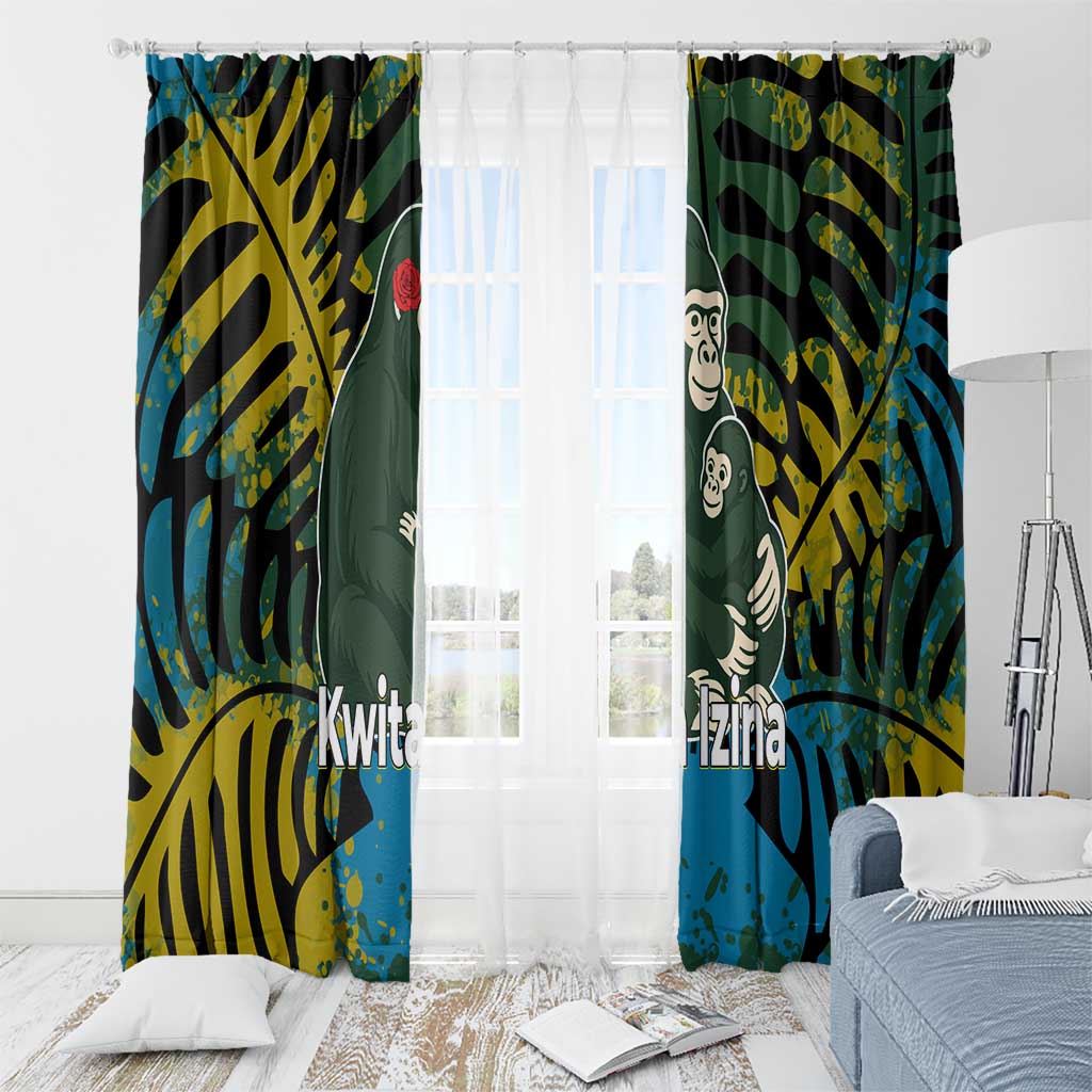 Rwanda Window Curtain with Gorilla Family Kwita Izina Leaf Jungle Spirit