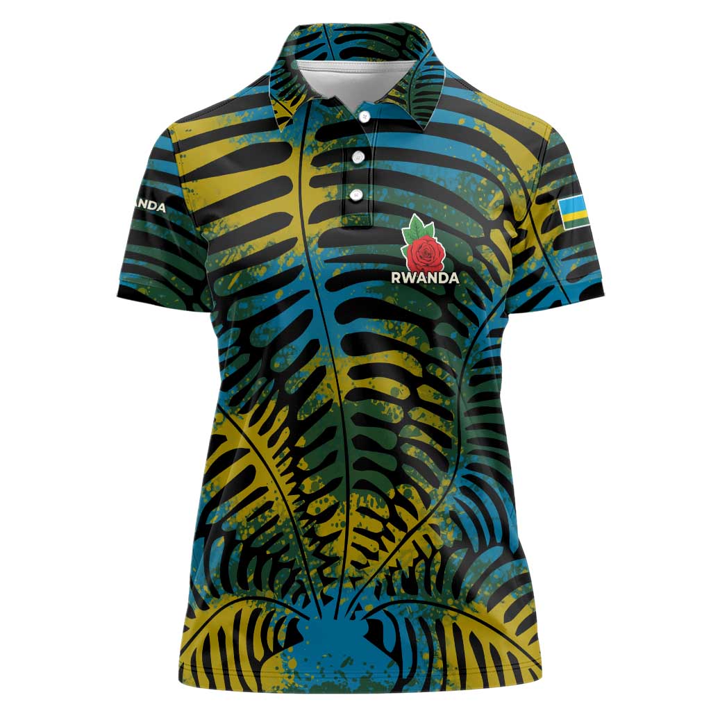 Rwanda Women Polo Shirt with Gorilla Family Kwita Izina Leaf Jungle Spirit