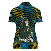 Rwanda Women Polo Shirt with Gorilla Family Kwita Izina Leaf Jungle Spirit