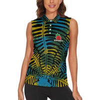 Rwanda Women Sleeveless Polo Shirt with Gorilla Family Kwita Izina Leaf Jungle Spirit