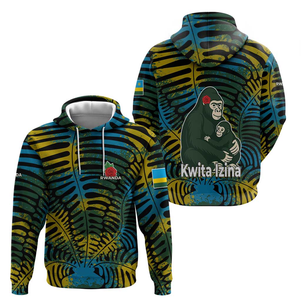 Rwanda Zip Hoodie with Gorilla Family Kwita Izina Leaf Jungle Spirit