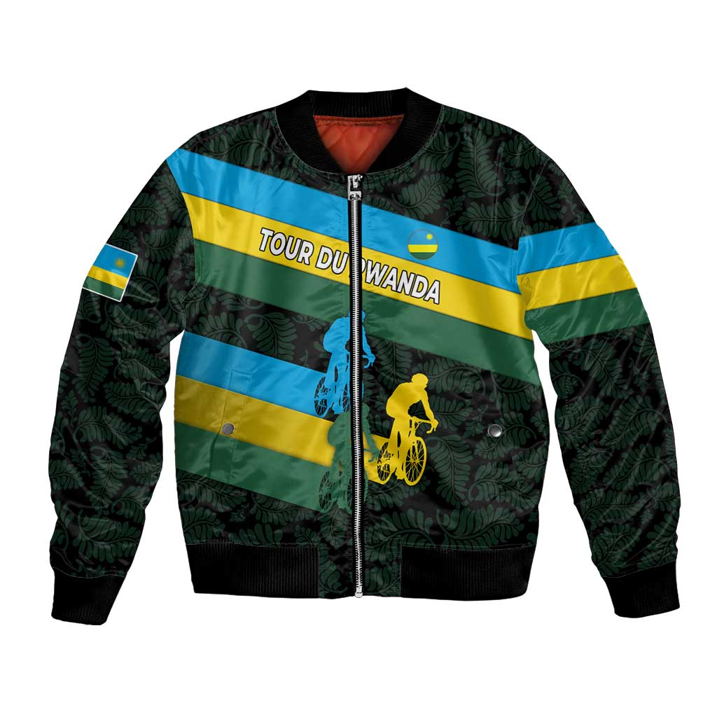 Rwanda Bomber Jacket with Tour du Rwanda Cycling Race Flag Stripe Spirit