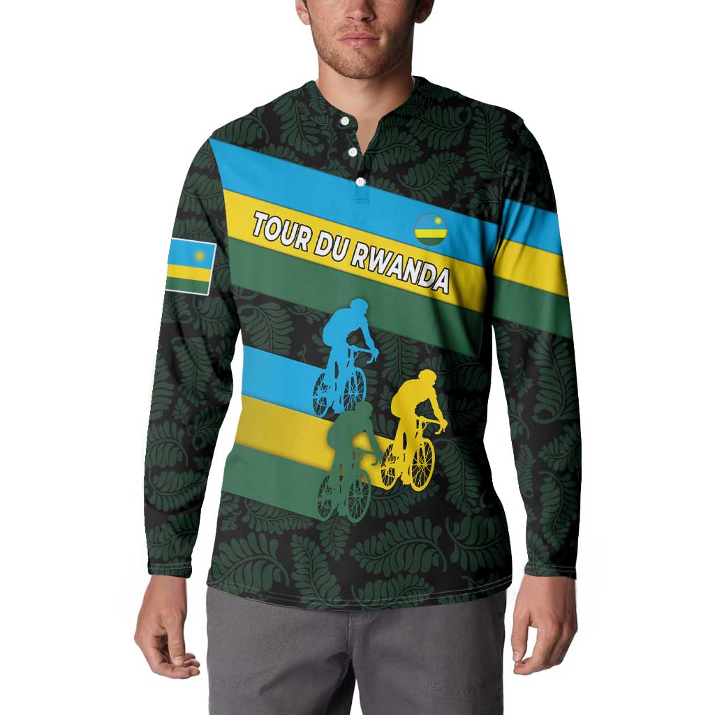 Rwanda Button Sweatshirt with Tour du Rwanda Cycling Race Flag Stripe Spirit