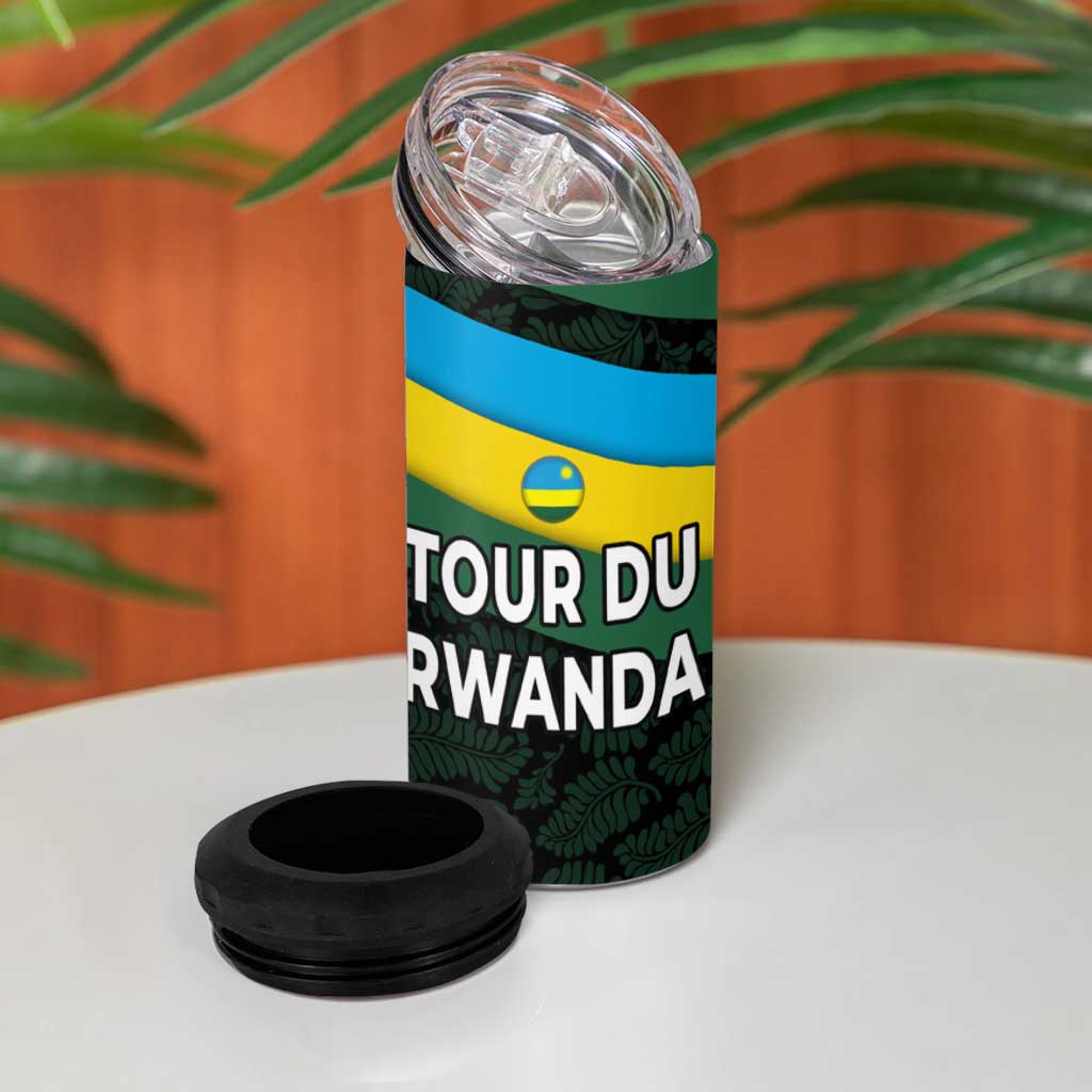 Rwanda 4 in 1 Can Cooler Tumbler with Tour du Rwanda Cycling Race Flag Stripe Spirit