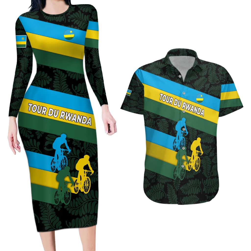 Rwanda Couples Matching Long Sleeve Bodycon Dress and Hawaiian Shirt with Tour du Rwanda Cycling Race Flag Stripe Spirit