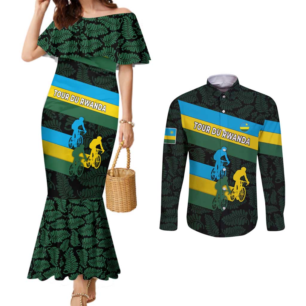 Rwanda Couples Matching Mermaid Dress and Long Sleeve Button Shirt with Tour du Rwanda Cycling Race Flag Stripe Spirit