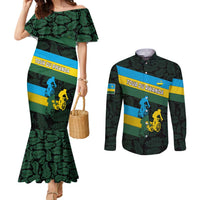 Rwanda Couples Matching Mermaid Dress and Long Sleeve Button Shirt with Tour du Rwanda Cycling Race Flag Stripe Spirit
