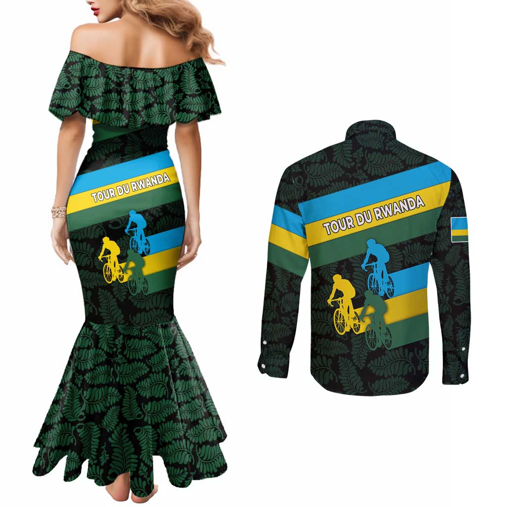 Rwanda Couples Matching Mermaid Dress and Long Sleeve Button Shirt with Tour du Rwanda Cycling Race Flag Stripe Spirit