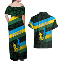 Rwanda Couples Matching Off Shoulder Maxi Dress and Hawaiian Shirt with Tour du Rwanda Cycling Race Flag Stripe Spirit