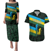 Rwanda Couples Matching Puletasi and Hawaiian Shirt with Tour du Rwanda Cycling Race Flag Stripe Spirit