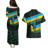 Rwanda Couples Matching Puletasi and Hawaiian Shirt with Tour du Rwanda Cycling Race Flag Stripe Spirit