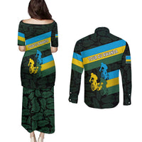 Rwanda Couples Matching Puletasi and Long Sleeve Button Shirt with Tour du Rwanda Cycling Race Flag Stripe Spirit