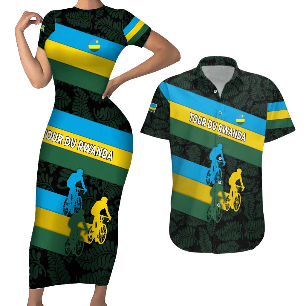 Rwanda Couples Matching Short Sleeve Bodycon Dress and Hawaiian Shirt with Tour du Rwanda Cycling Race Flag Stripe Spirit