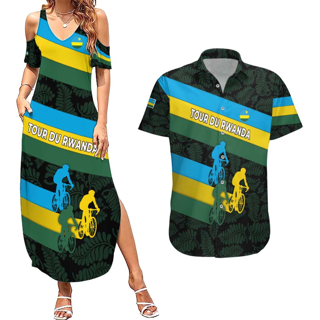 Rwanda Couples Matching Summer Maxi Dress and Hawaiian Shirt with Tour du Rwanda Cycling Race Flag Stripe Spirit