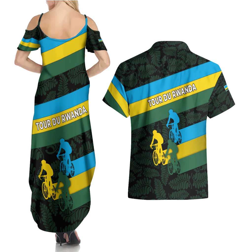 Rwanda Couples Matching Summer Maxi Dress and Hawaiian Shirt with Tour du Rwanda Cycling Race Flag Stripe Spirit