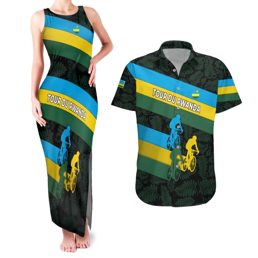 Rwanda Couples Matching Tank Maxi Dress and Hawaiian Shirt with Tour du Rwanda Cycling Race Flag Stripe Spirit