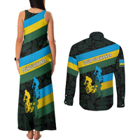 Rwanda Couples Matching Tank Maxi Dress and Long Sleeve Button Shirt with Tour du Rwanda Cycling Race Flag Stripe Spirit