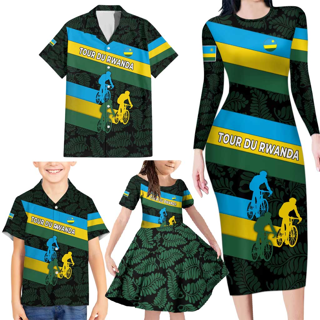Rwanda Family Matching Long Sleeve Bodycon Dress and Hawaiian Shirt with Tour du Rwanda Cycling Race Flag Stripe Spirit