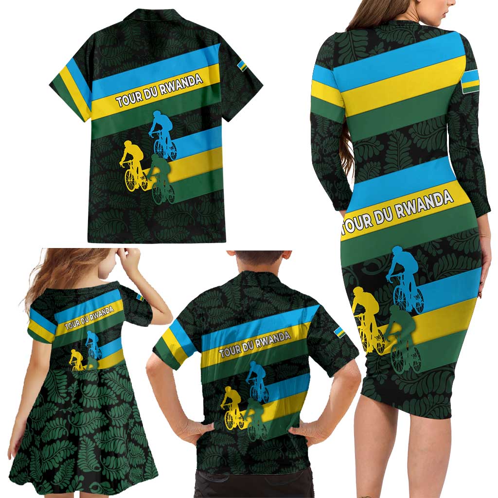 Rwanda Family Matching Long Sleeve Bodycon Dress and Hawaiian Shirt with Tour du Rwanda Cycling Race Flag Stripe Spirit