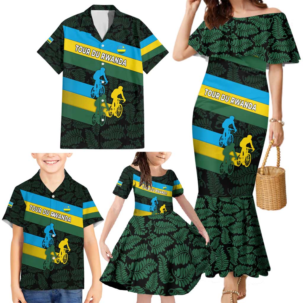 Rwanda Family Matching Mermaid Dress and Hawaiian Shirt with Tour du Rwanda Cycling Race Flag Stripe Spirit