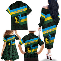 Rwanda Family Matching Off The Shoulder Long Sleeve Dress and Hawaiian Shirt with Tour du Rwanda Cycling Race Flag Stripe Spirit