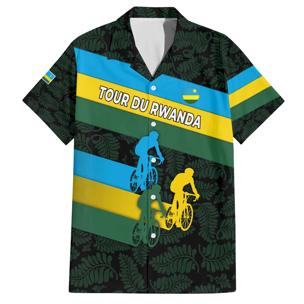 Rwanda Family Matching Off The Shoulder Long Sleeve Dress and Hawaiian Shirt with Tour du Rwanda Cycling Race Flag Stripe Spirit