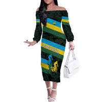 Rwanda Family Matching Off The Shoulder Long Sleeve Dress and Hawaiian Shirt with Tour du Rwanda Cycling Race Flag Stripe Spirit