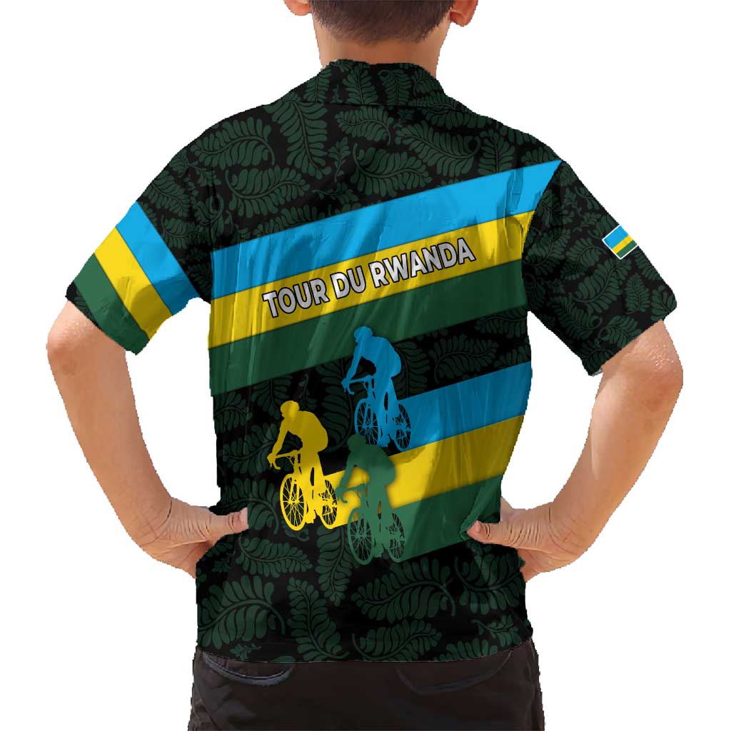 Rwanda Family Matching Off Shoulder Maxi Dress and Hawaiian Shirt with Tour du Rwanda Cycling Race Flag Stripe Spirit